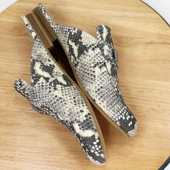Steve Madden Kandi Snakeskin Horsebit Buckle Slide Loafers Cream Grey 8 - Picture 6 of 11
